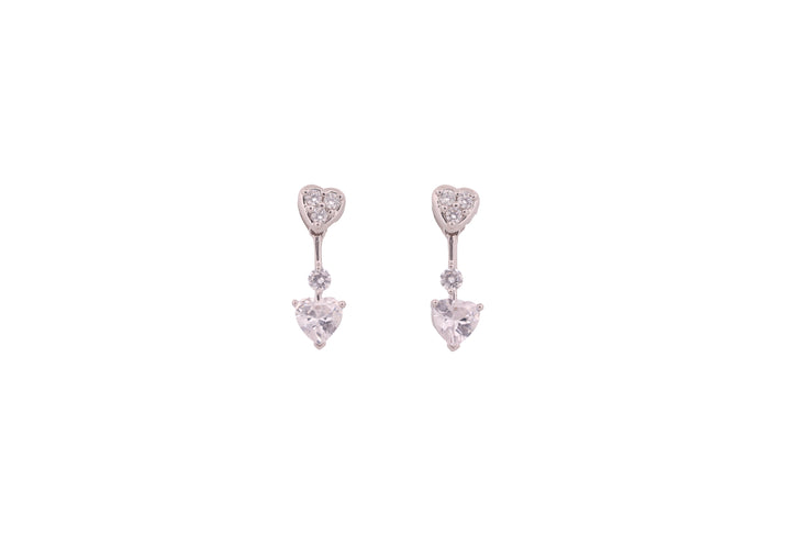 92.5 Sterling Silver Dangling Heart Stud Earrings 17964