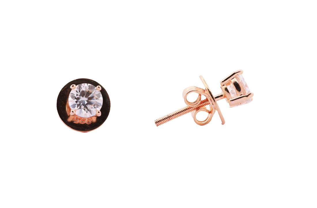 92.5 Sterling Silver with Moissanite Classic Round Solitaire Stud  Earrings 6637