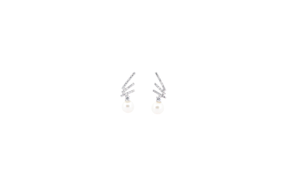 92.5 Sterling Silver Crisscross Diamond Pearl Earrings 18048