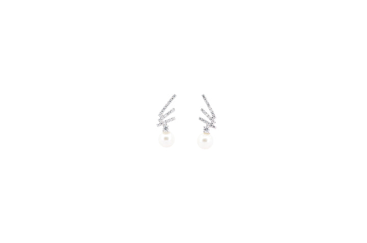 92.5 Sterling Silver Crisscross Diamond Pearl Earrings 18048