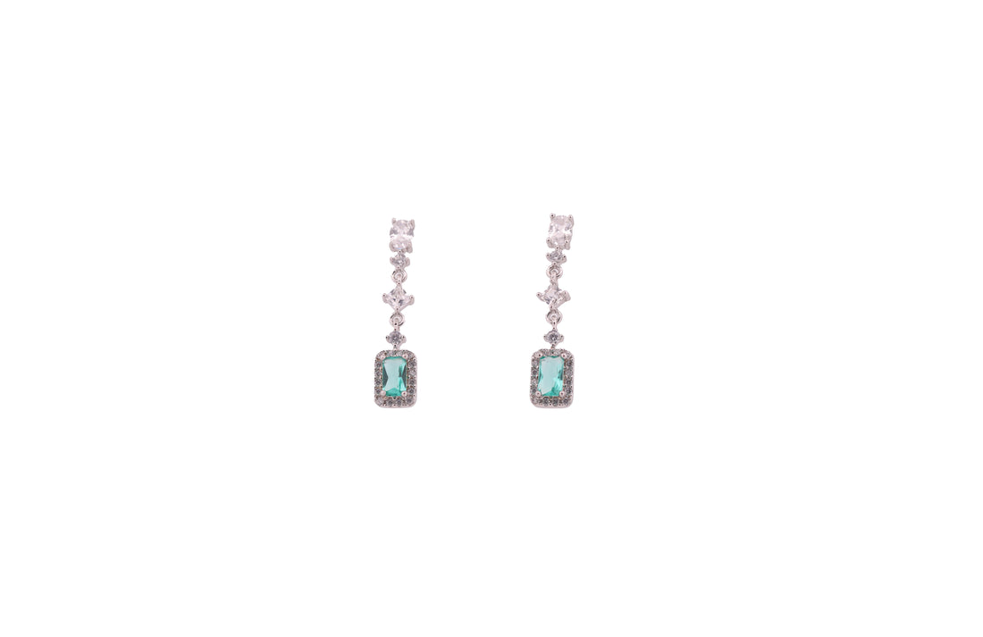 92.5 Sterling Silver Halo Crystal Drop Earrings 18056