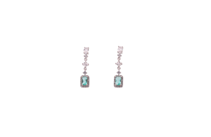 92.5 Sterling Silver Halo Crystal Drop Earrings 18056