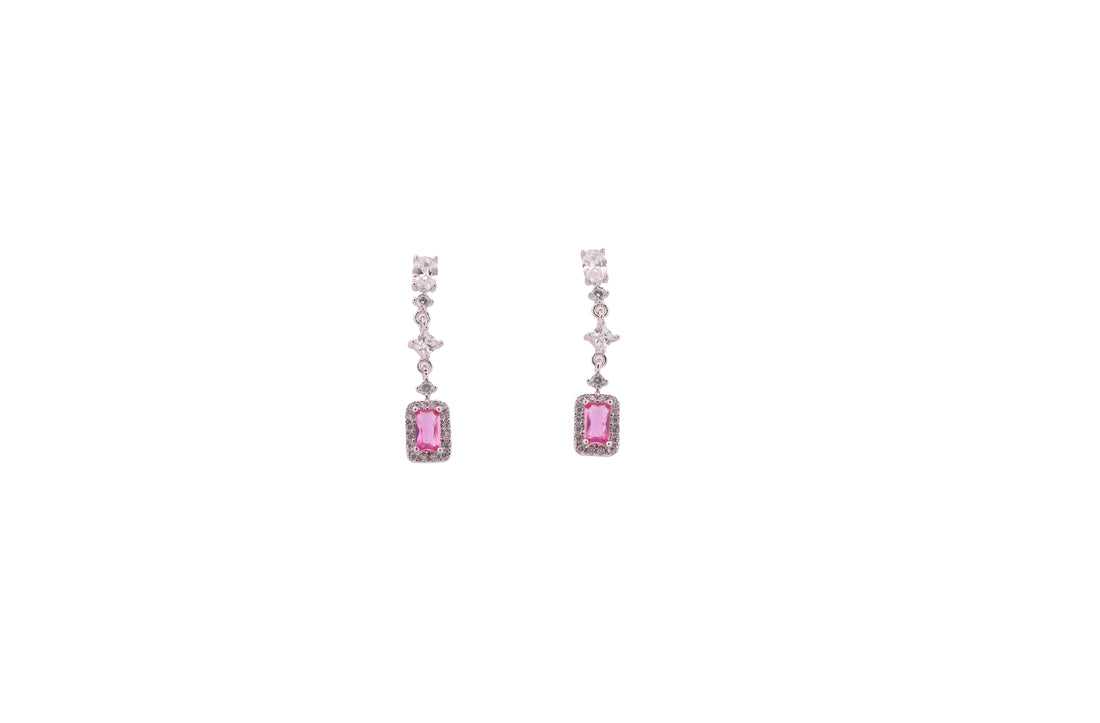 92.5 Sterling Silver Halo Crystal Drop Earrings 18056