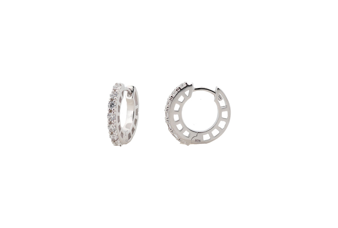 92.5 Sterling Silver Pavé  Huggie Hoops Earrings 18062