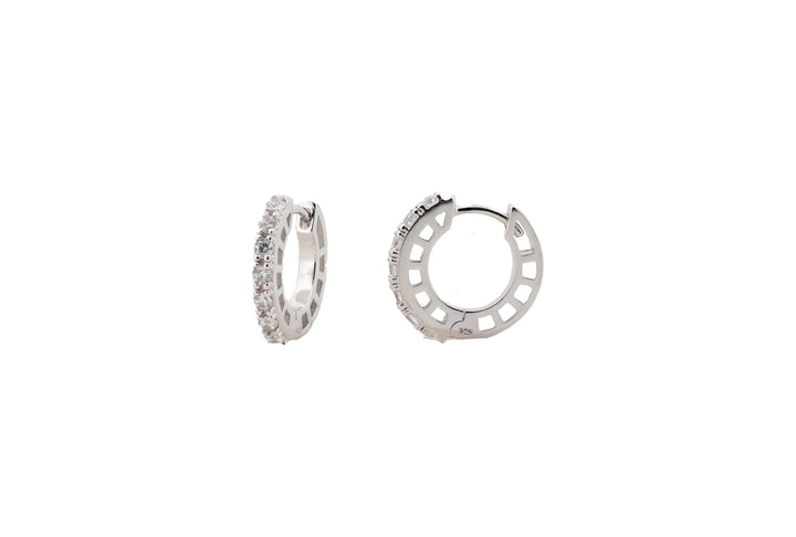 92.5 Sterling Silver Pavé  Huggie Hoops Earrings 18062
