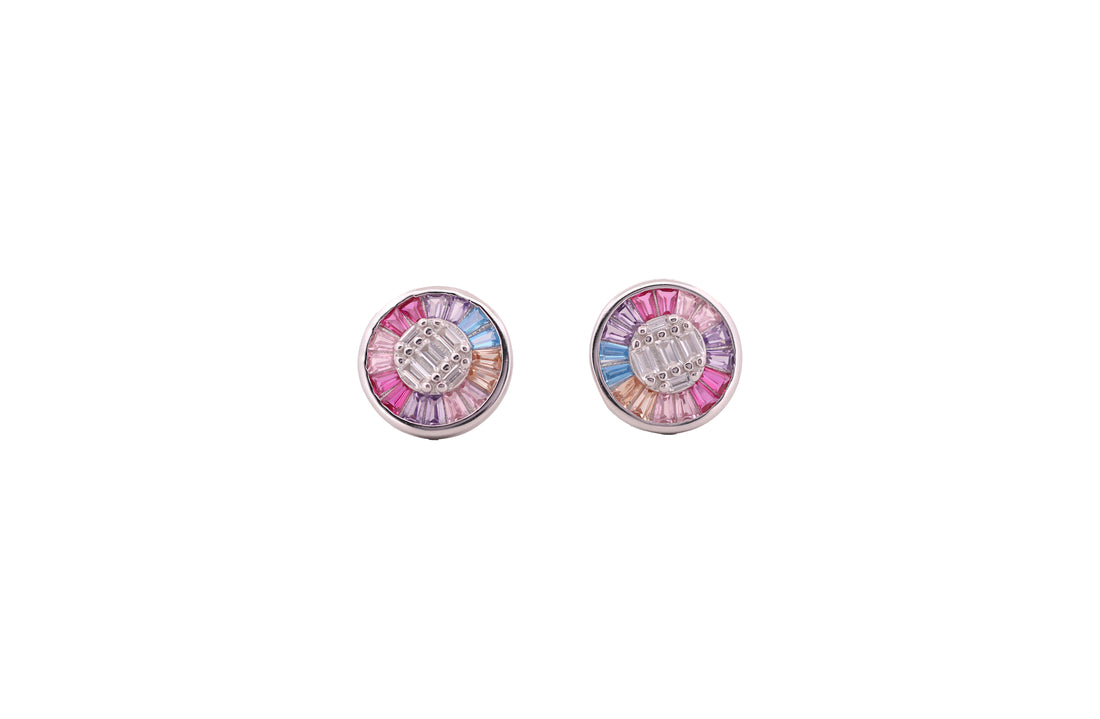 92.5 Sterling Silver Rainbow Disc Stud Earrings 18107