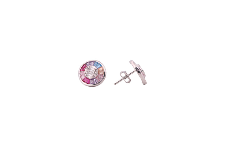 92.5 Sterling Silver Rainbow Disc Stud Earrings 18107