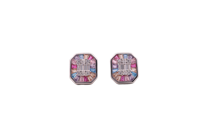 92.5 Sterling Silver Rainbow Emerald Stud Earrings 18109