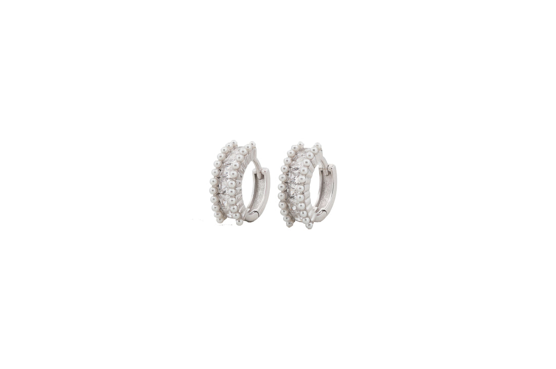 92.5 Sterling Silver Elegant Dual-Row Huggie Hoop Earrings 18111