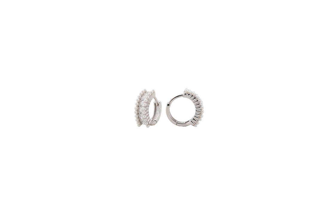 92.5 Sterling Silver Elegant Dual-Row Huggie Hoop Earrings 18111