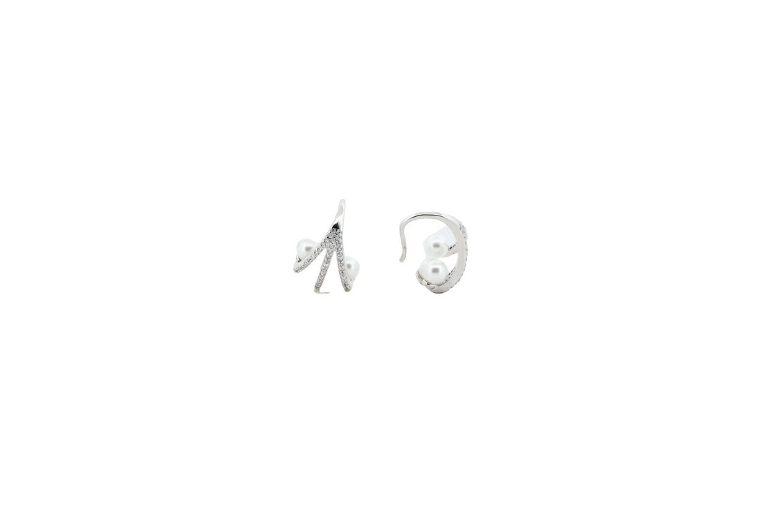 92.5 Sterling Silver Modern Open Curve Pearl Earrings 18112
