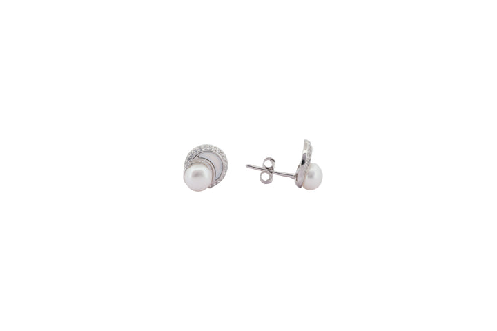 92.5 Sterling Silver Lunar Pearl Stud Earrings 18164
