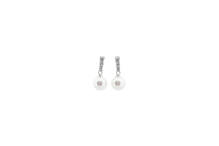 92.5 Sterling Silver Dangling Diamond Pearl Earrings 18166