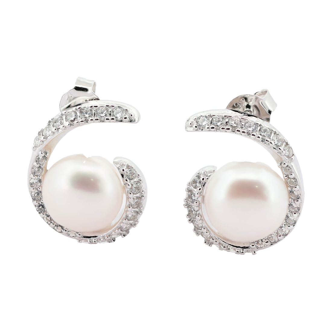 92.5 Sterling Silver Elegant Curl Pearl Stud Earrings 18167