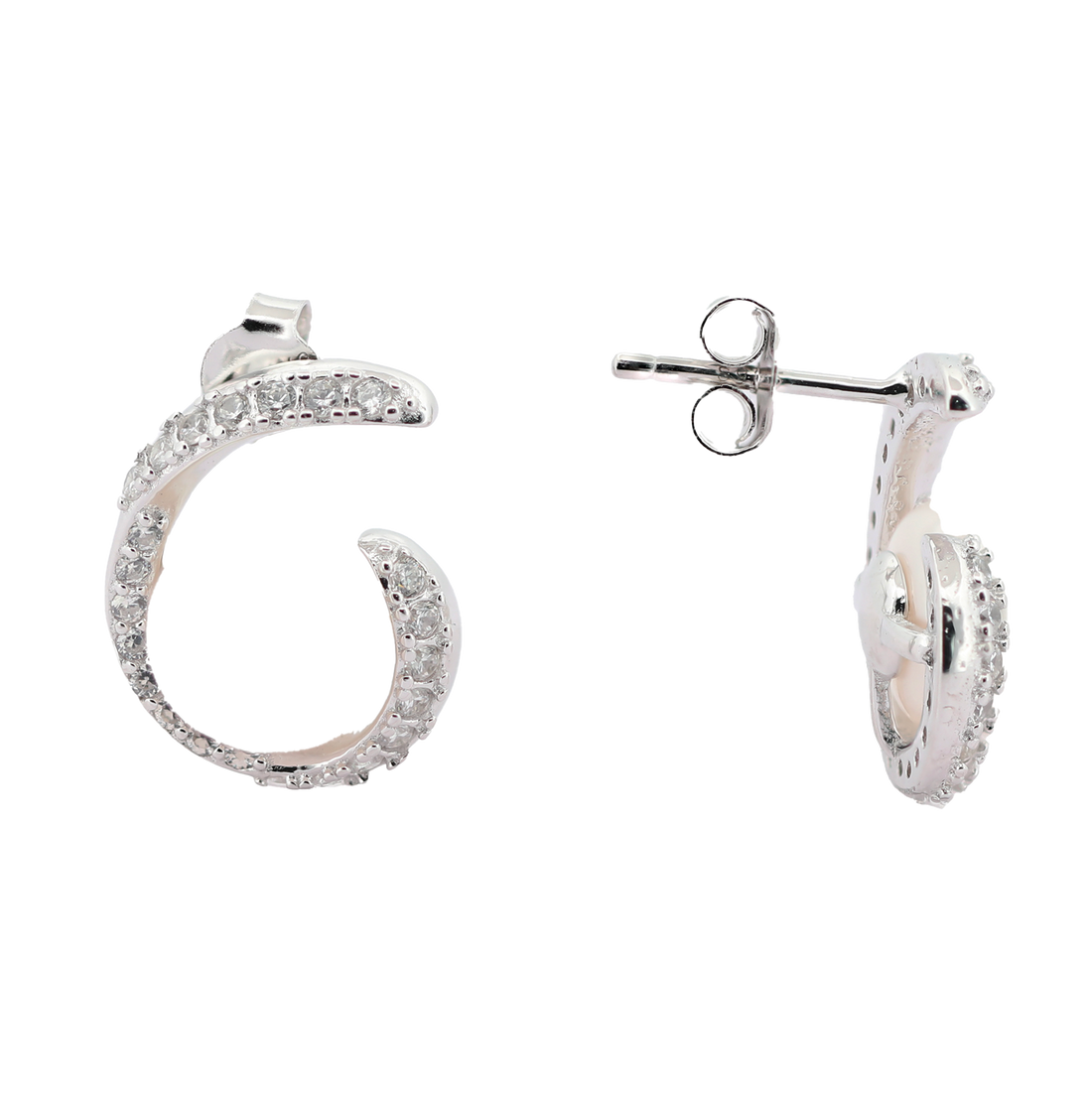 92.5 Sterling Silver Elegant Curl Pearl Stud Earrings 18167