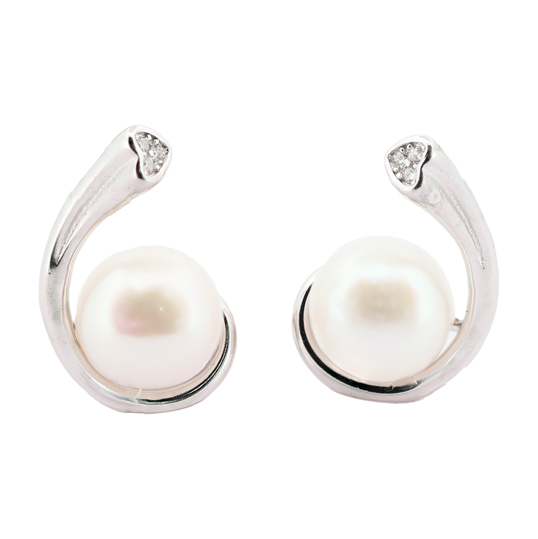 92.5 Sterling Silver Minimal Pearl Swirl Stud Earrings 18171