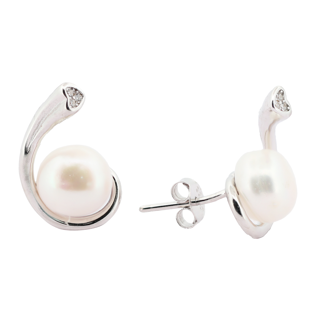 92.5 Sterling Silver Minimal Pearl Swirl Stud Earrings 18171