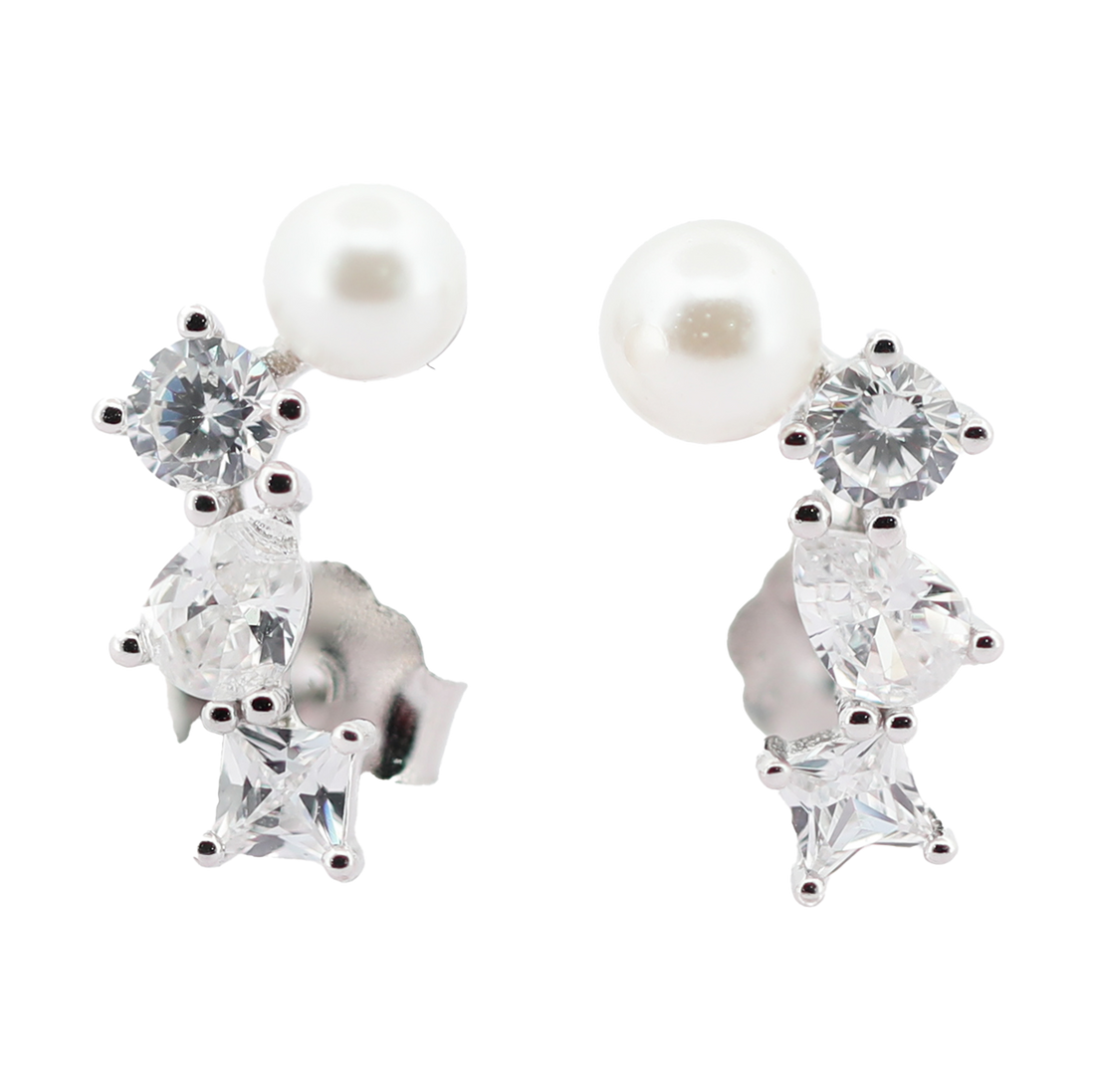 92.5 Sterling Silver Pearl Crown Climbers Earrings 18173