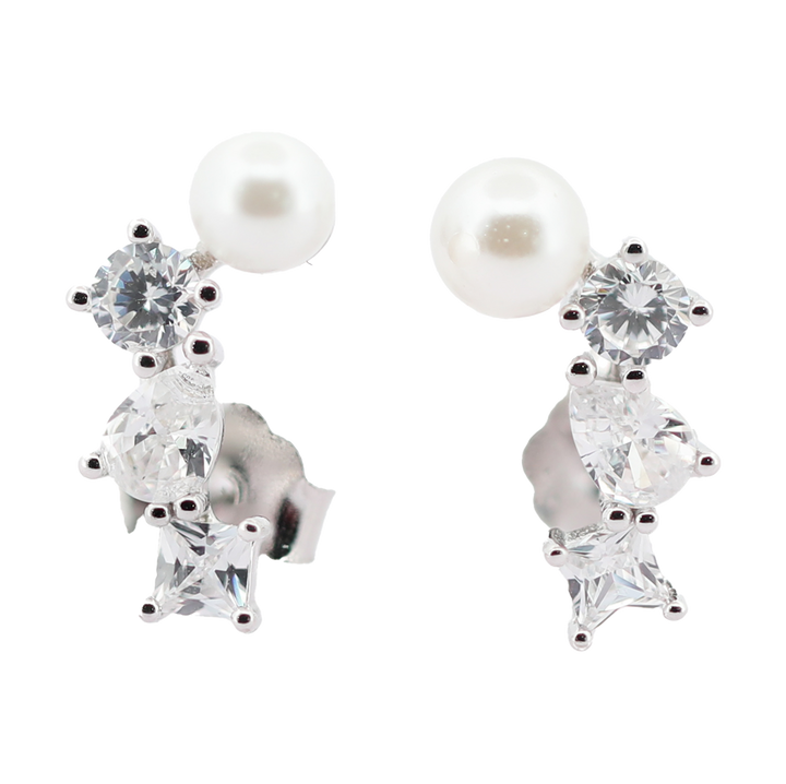 92.5 Sterling Silver Pearl Crown Climbers Earrings 18173