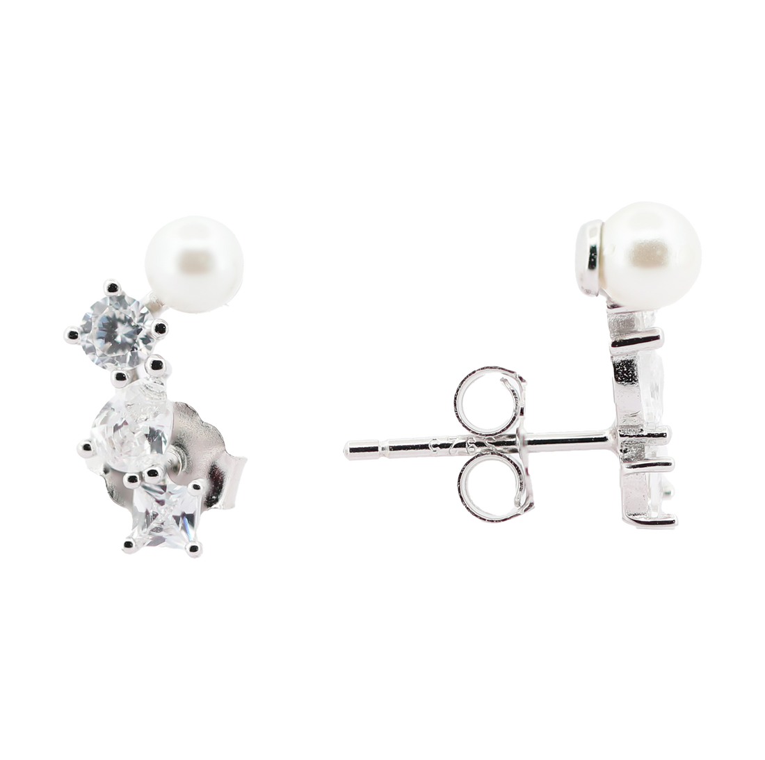 92.5 Sterling Silver Pearl Crown Climbers Earrings 18173