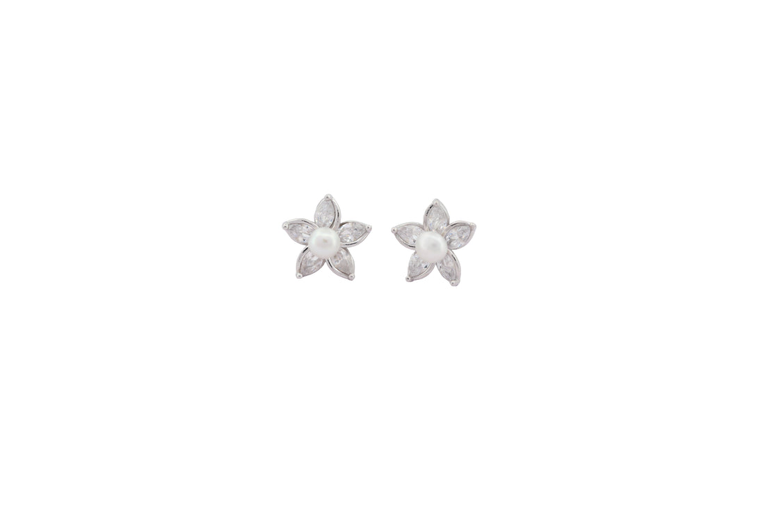92.5 Sterling Silver Crystal Petal Earrings 18174