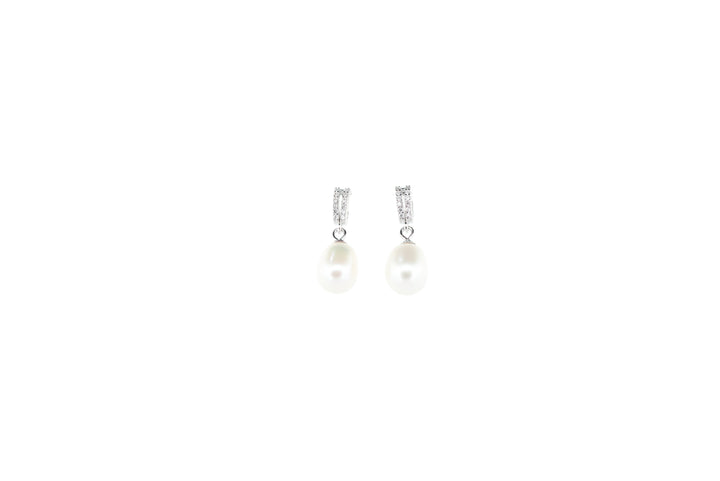 92.5 Sterling Silver Sparkle Hoop Pearl Drop Earrings 18176
