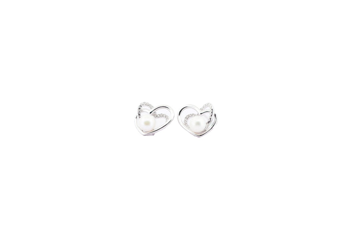 92.5 Sterling Silver Heart-Shaped Pearl Stud Earrings 18181