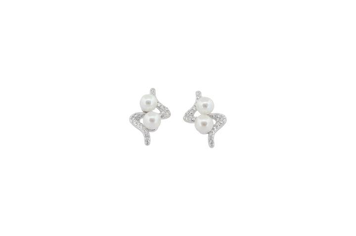 92.5 Sterling Silver Twin Pearl Swirl Stud Earrings 18182