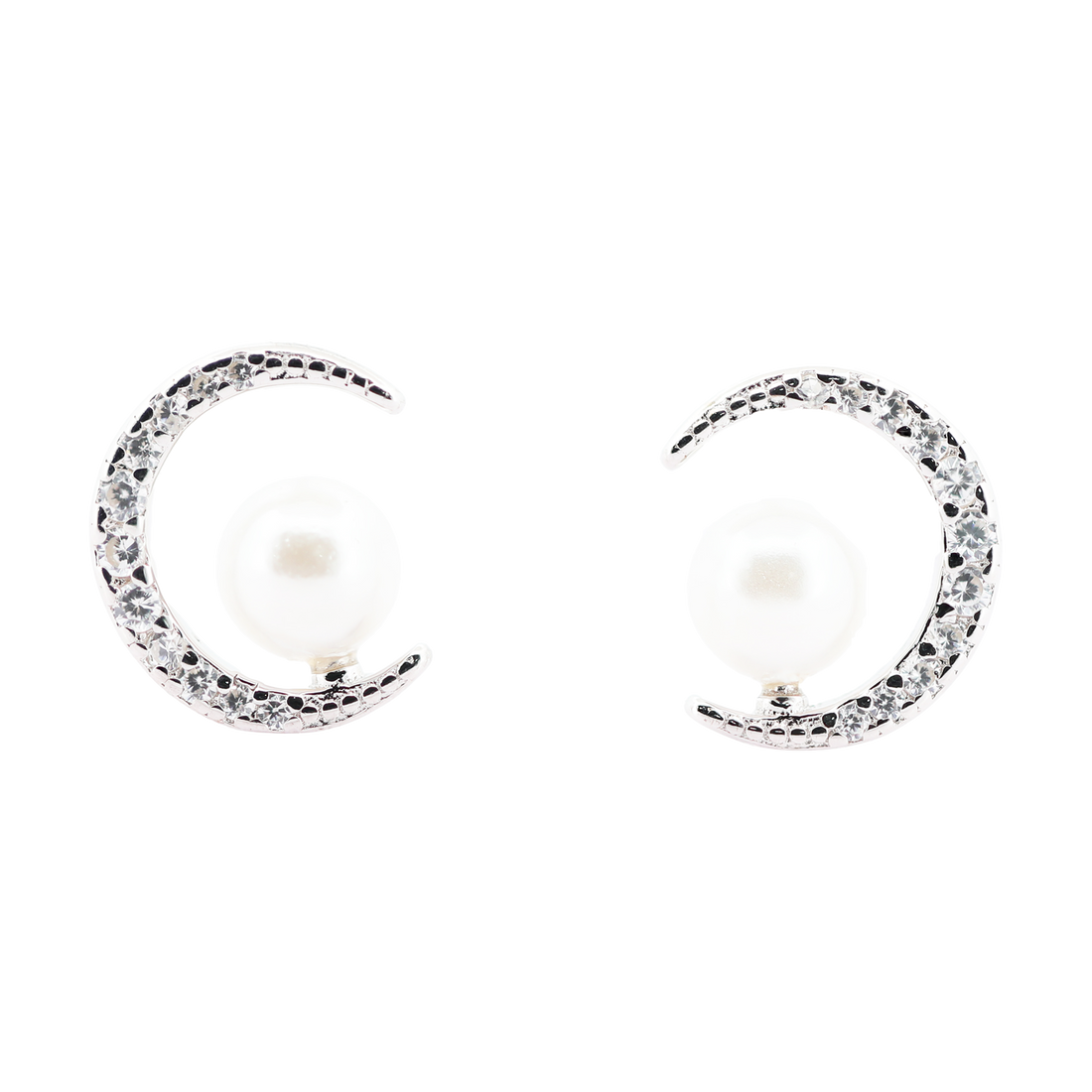 92.5 Sterling Silver Moon Crescent Pearl Stud Earrings 18186