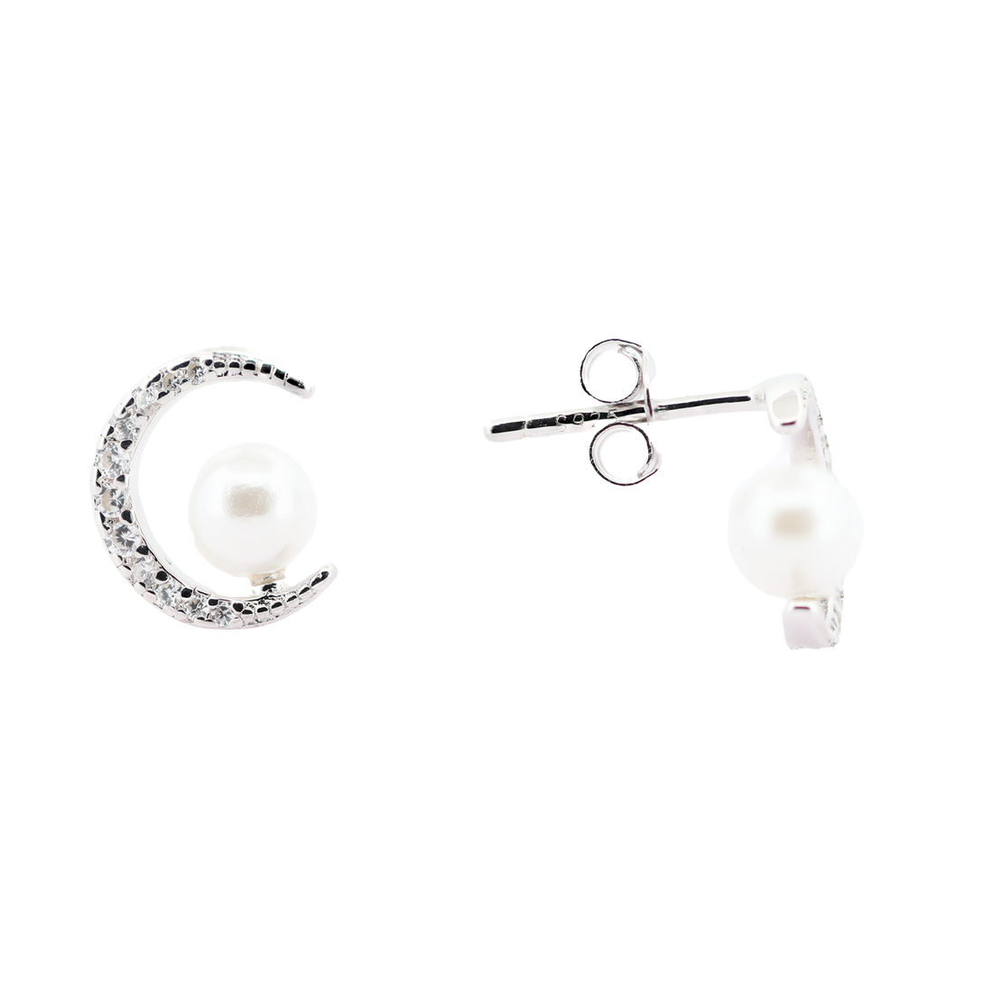 92.5 Sterling Silver Moon Crescent Pearl Stud Earrings 18186