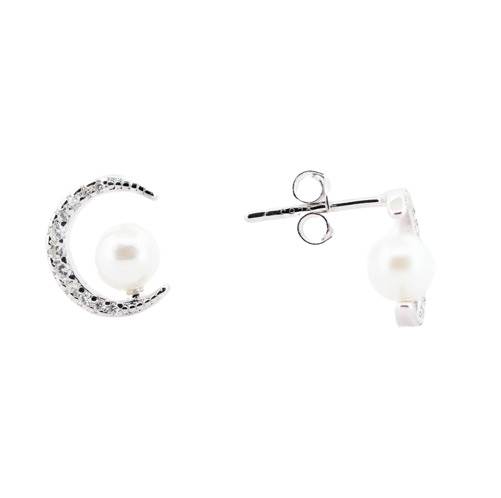 92.5 Sterling Silver Moon Crescent Pearl Stud Earrings 18186