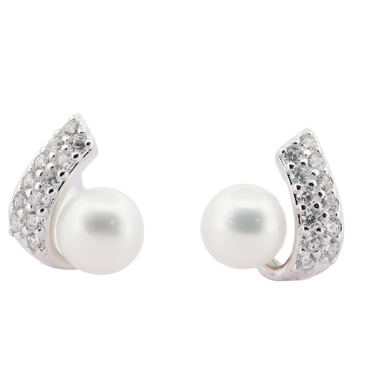 92.5 Sterling Silver Modern Embrace Pearl Hug Stud Earrings 18194