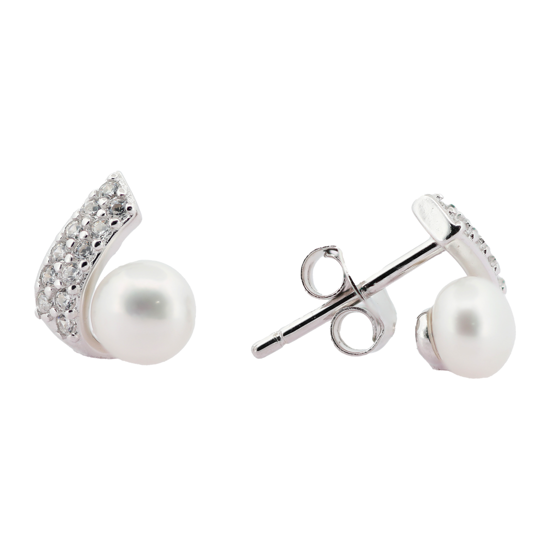 92.5 Sterling Silver Modern Embrace Pearl Hug Stud Earrings 18194