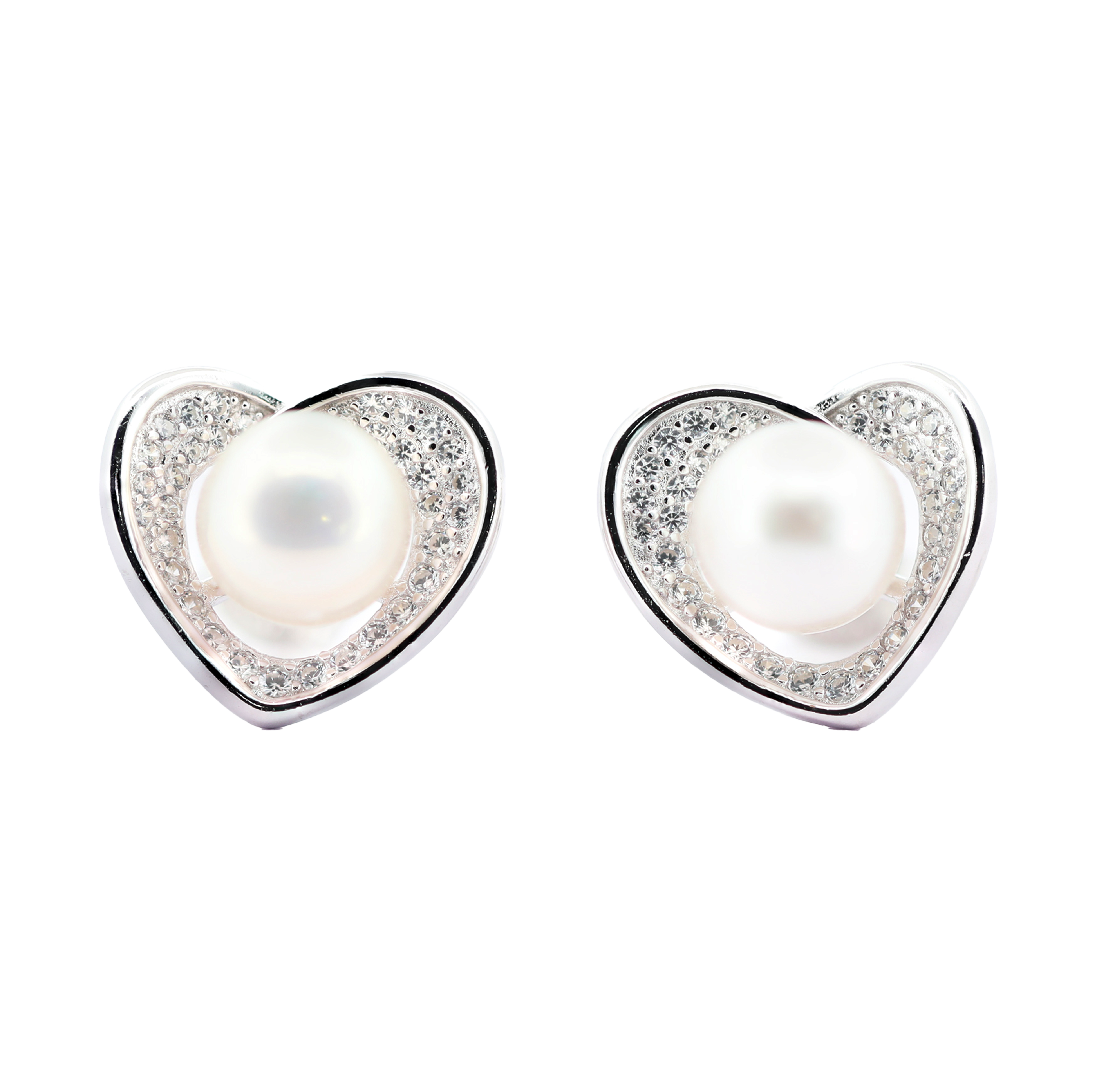92.5 Sterling Silver  Heart-Shaped Pearl Stud Earrings 18198