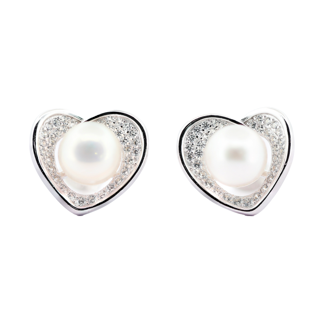 92.5 Sterling Silver  Heart-Shaped Pearl Stud Earrings 18198