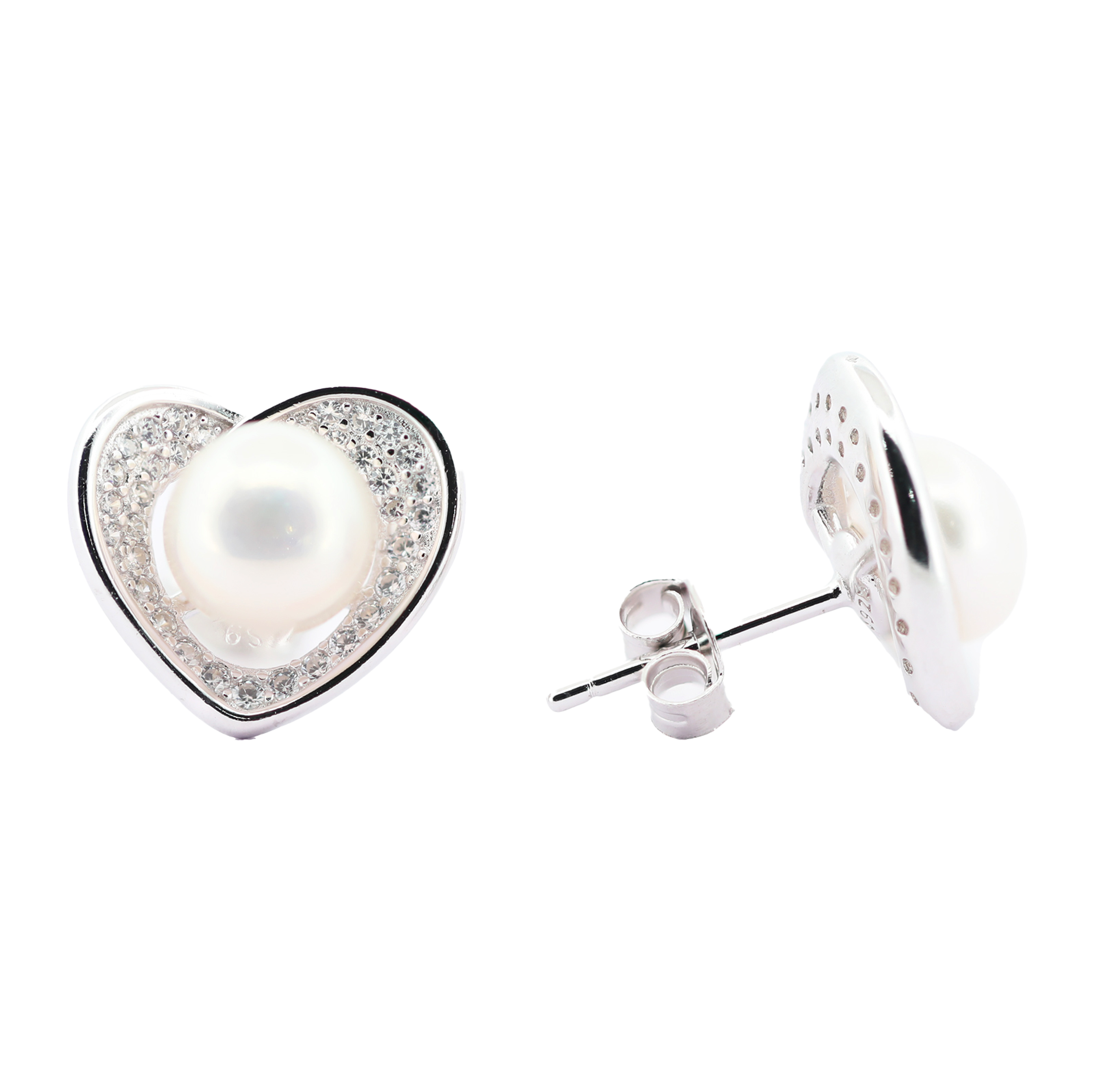 92.5 Sterling Silver  Heart-Shaped Pearl Stud Earrings 18198