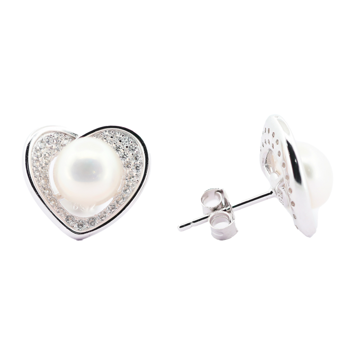 92.5 Sterling Silver  Heart-Shaped Pearl Stud Earrings 18198