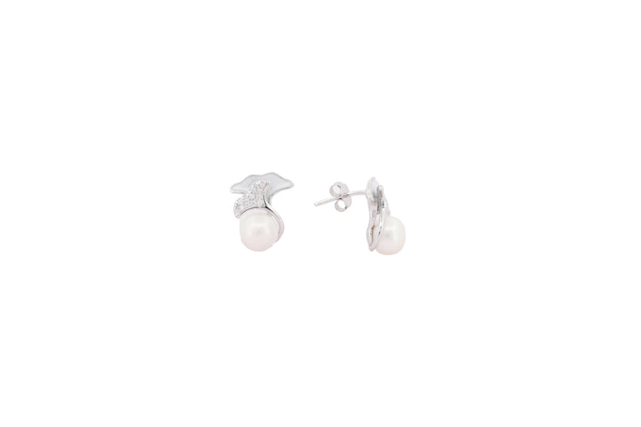 92.5 Sterling Silver Heart-Shaped Pearl Stud Earrings 18200