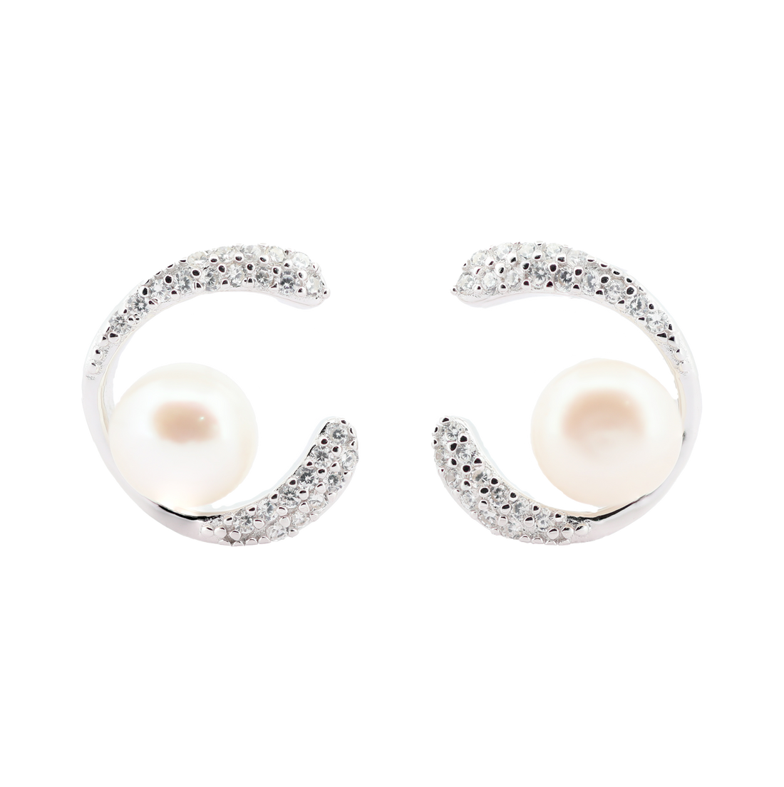 92.5 Sterling Silver Lunar Pearl Loop Earrings  18201