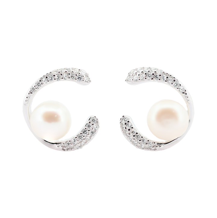 92.5 Sterling Silver Lunar Pearl Loop Earrings  18201