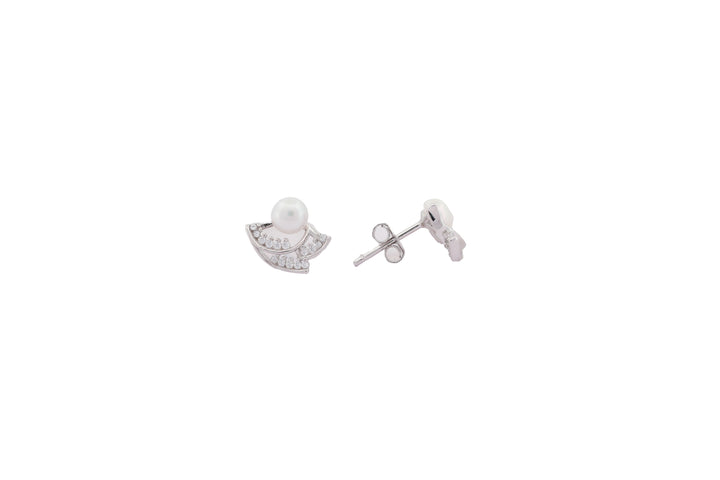 92.5 Sterling Silver  Pearl Fan Drop Studs 18203