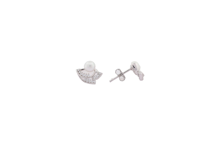 92.5 Sterling Silver  Pearl Fan Drop Studs 18203