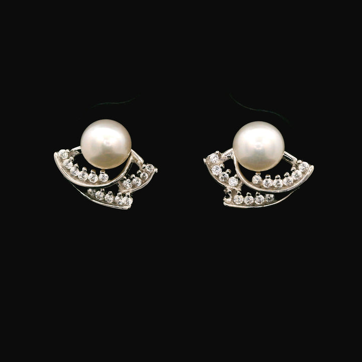 92.5 Sterling Silver  Pearl Fan Drop Studs 18203