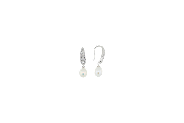 92.5 Sterling Silver Oval Pearl Sparkle Drops Earrings 18205