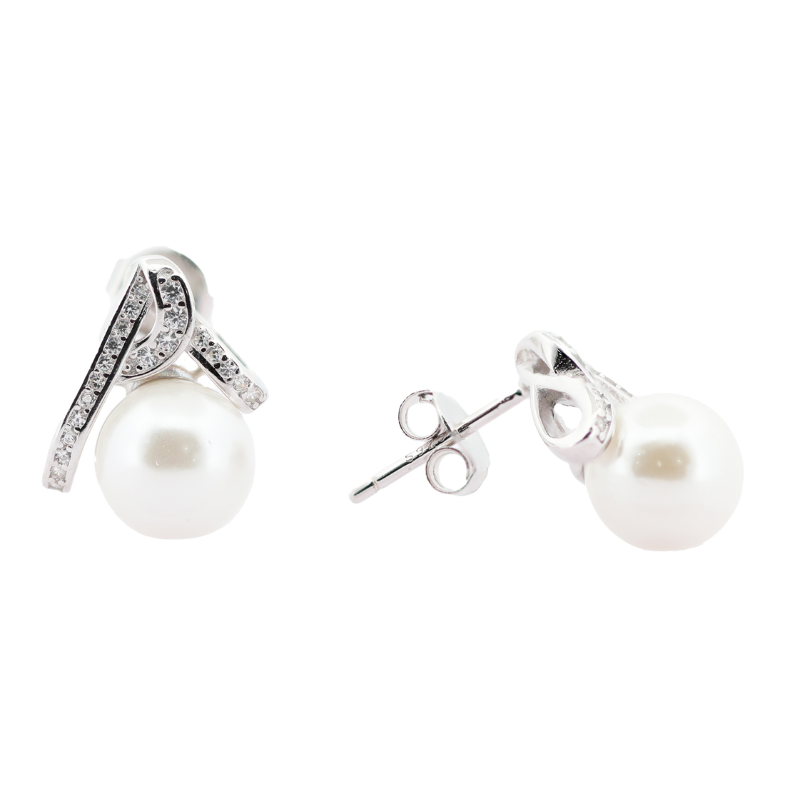 92.5 Sterling Silver Criss-Cross Sparkle Pearl Earrings 18208