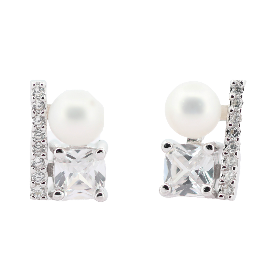 92.5 Sterling Silver Minimalist Pearl Frame Stud Earringd 18218