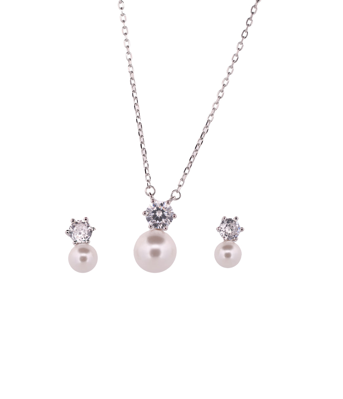92.5 Sterling Silver Elegant Pearl Drop Chain Pendant Set 18234