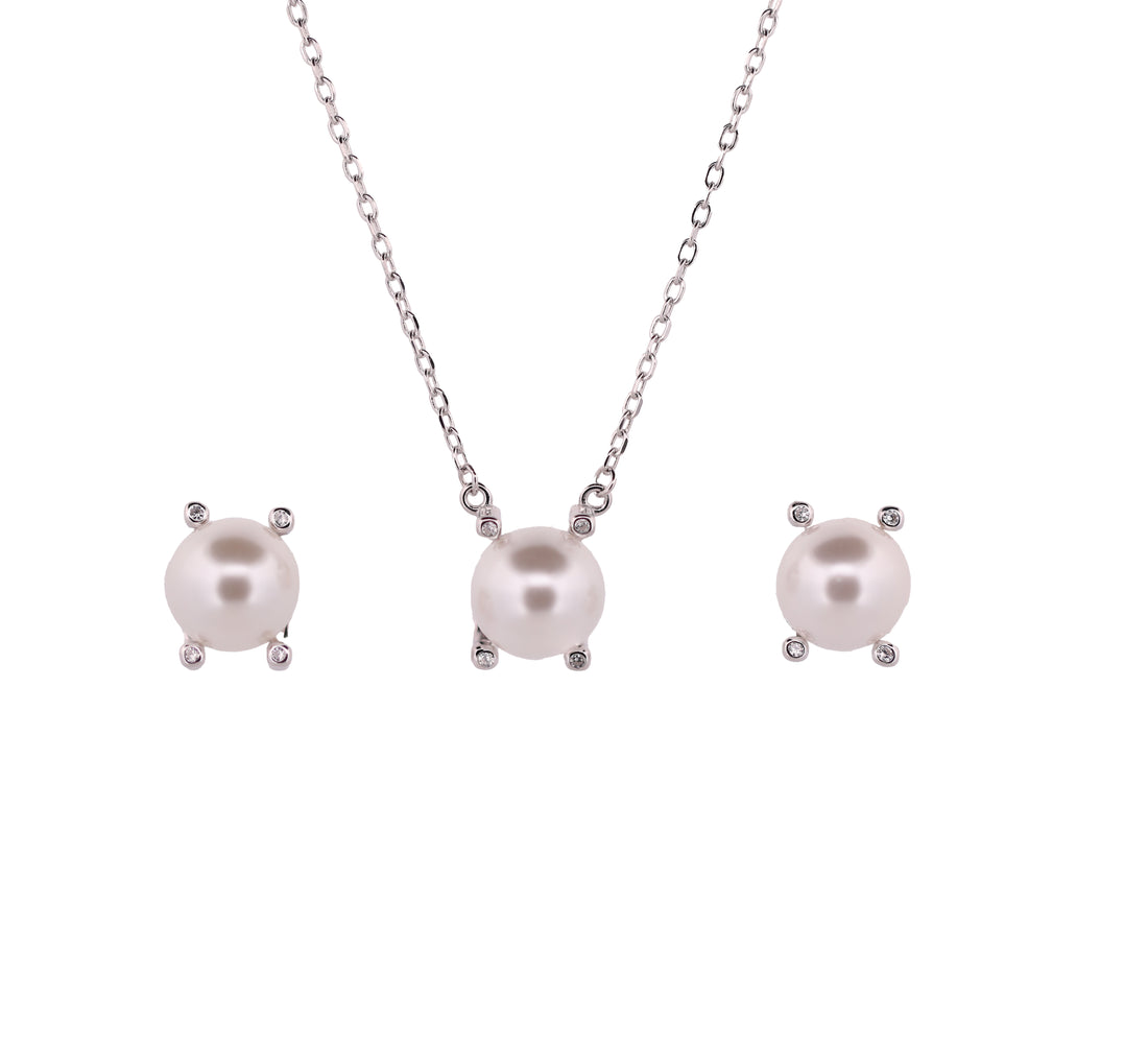 92.5 Sterling Silver Classic Four-Claw Pearl Chain Pendant Set 18242
