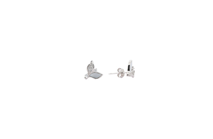 92.5 Sterling Silver  Twin Leaf Sparkle Stud Earrings 18370