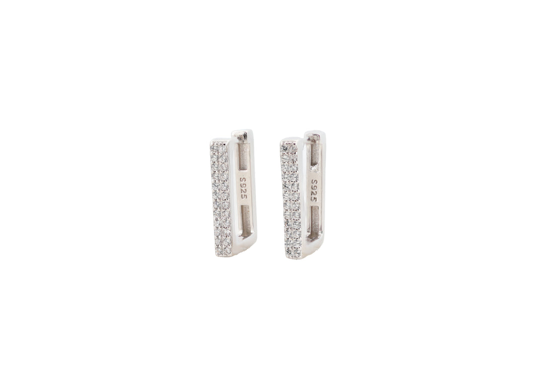 92.5 Sterling Silver Rectangular Pavé Huggie Hoop Earrings 18385
